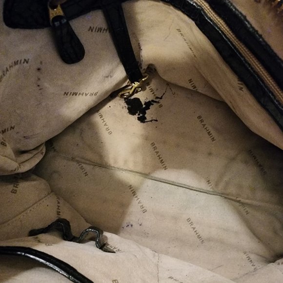 Brahmin Black Leather Melbourne Croc Embossed Handbag - Picture 7 of 8